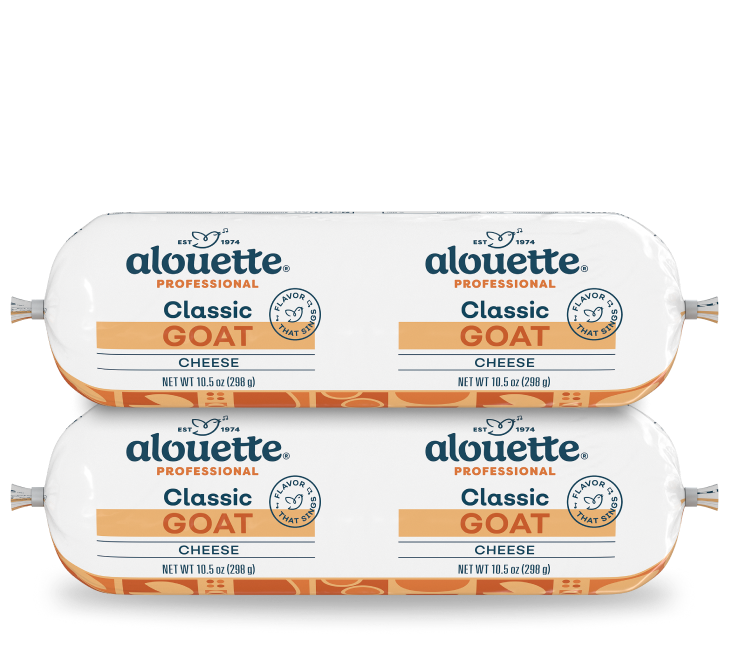 Four packages of Alouette Professional Classic Goat Cheese, each 10.5 oz, arranged in a 2x2 grid display.