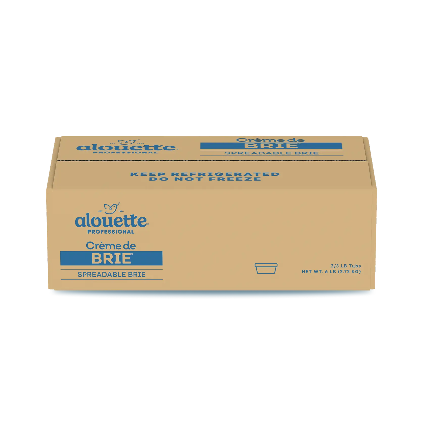 Alouette Professional Crème de Brie spreadable brie cheese box, 6 LB net weight in 2/3 LB tubs, keep refrigerated.